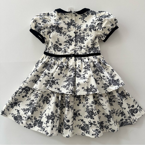 Janie and Jack Girls 6 Toile Cream Black Floral Ruffle Dress Party NWT - Picture 7 of 9